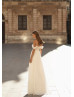 Cold Shoulder Ivory Lace Chiffon Slit Wedding Dress